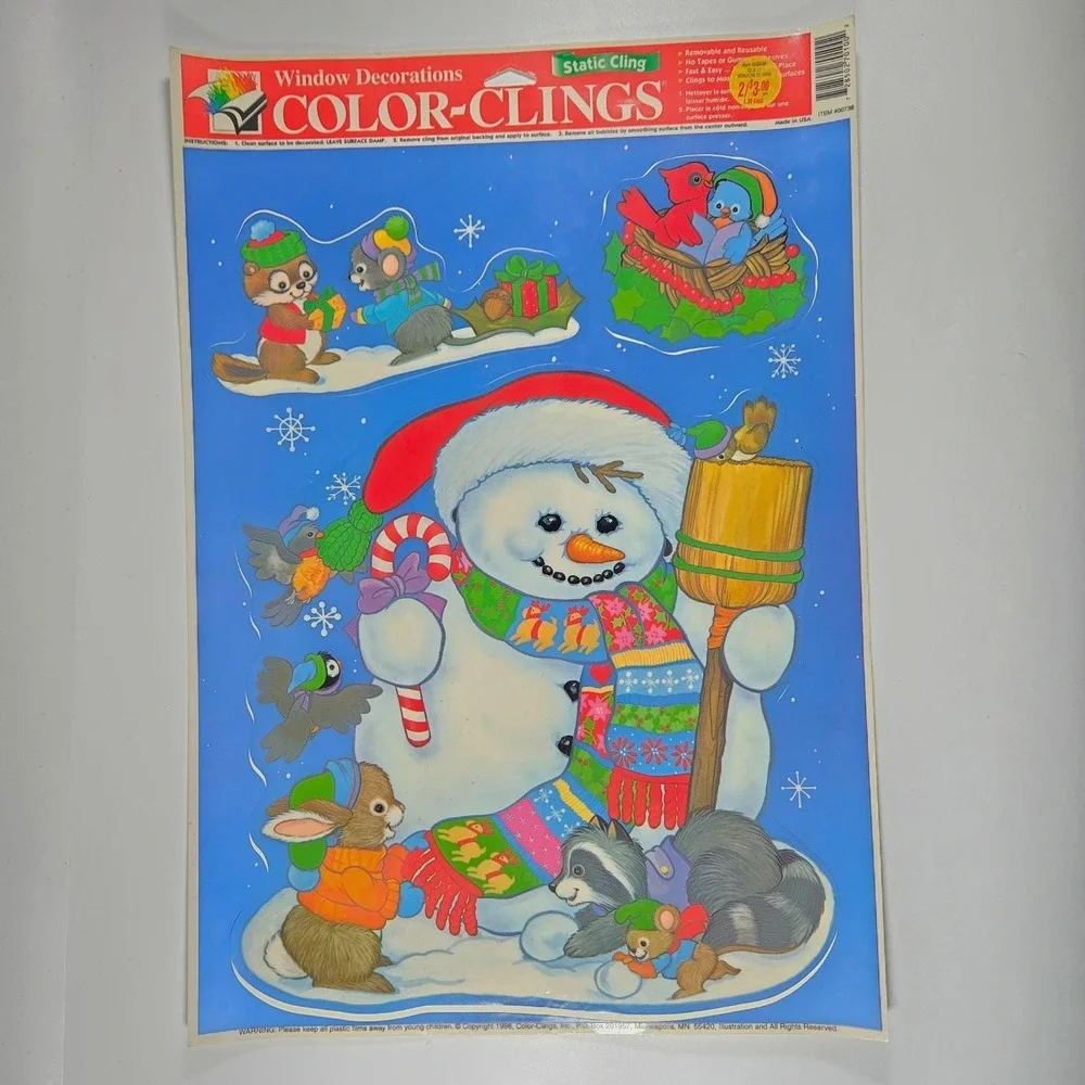 Window‎ Clings Vtg 90s Holiday Christmas Angels Snowman Gingerbread USA